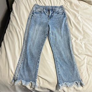 Wild Fable Light Blue Cropped Frayed Hem Flare Jeans